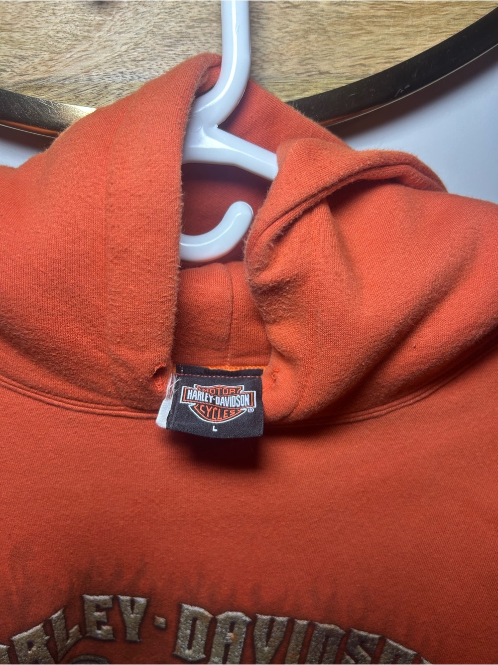 Harley-Davidson Orange Hoodie with Winged Skull Emblem - Picture 3 of 5